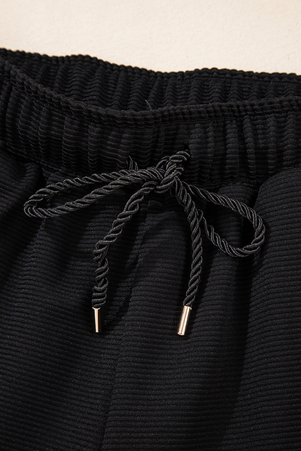 Black Textured Quarter Zip Kangaroo Pocket Top Drawstring Shorts Set eAura