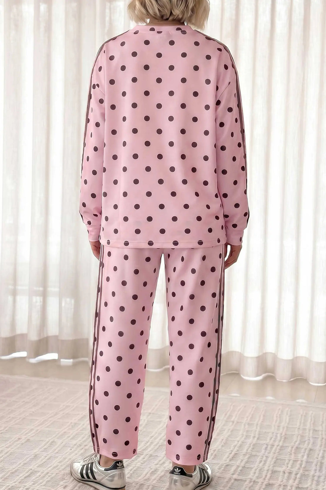Co-ord Polka Dot Side-Stripe Long Sleeve Top and Trousers Set