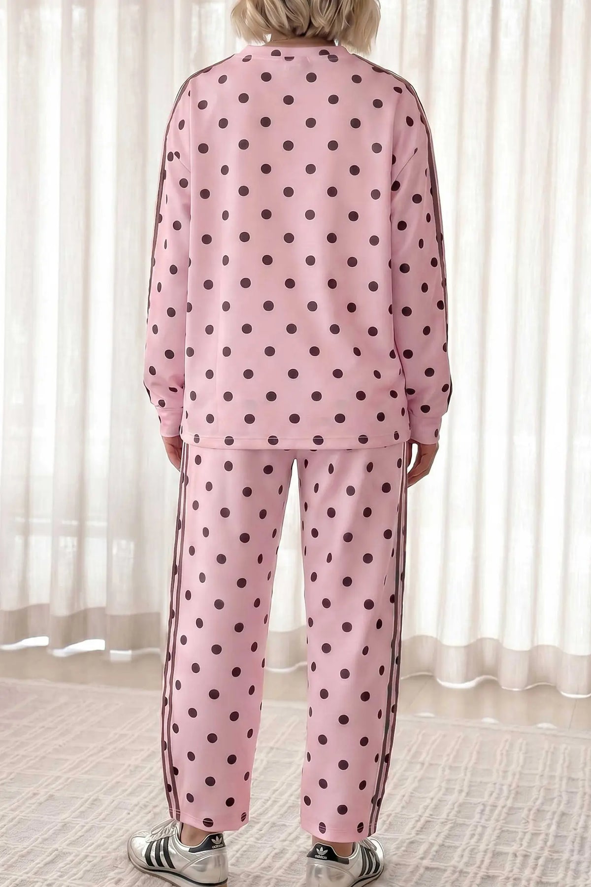 Co-ord Polka Dot Side-Stripe Long Sleeve Top and Trousers Set