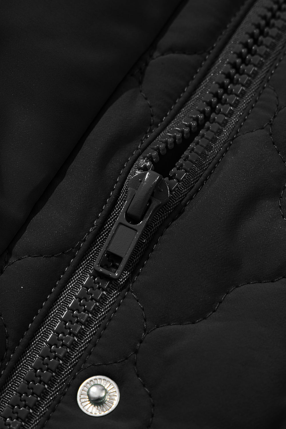 Flower Shape Quilted Snap Button Zip Up Winter Vest Vest - eAura