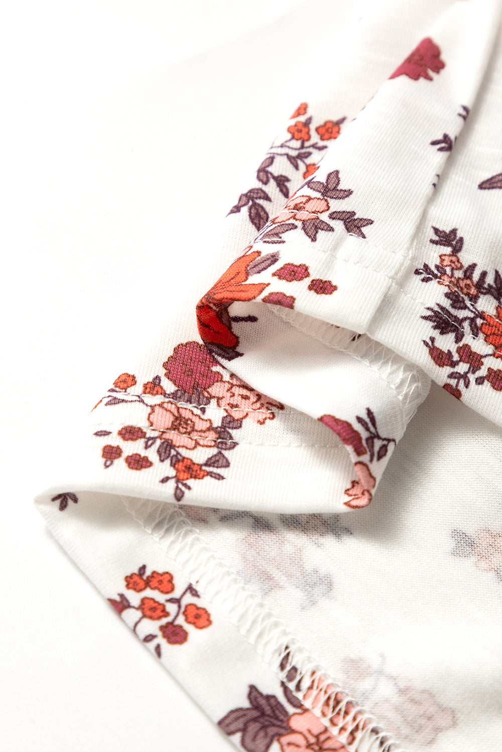 White Boho Floral Ruched Cinched Short Sleeve Blouse eAura