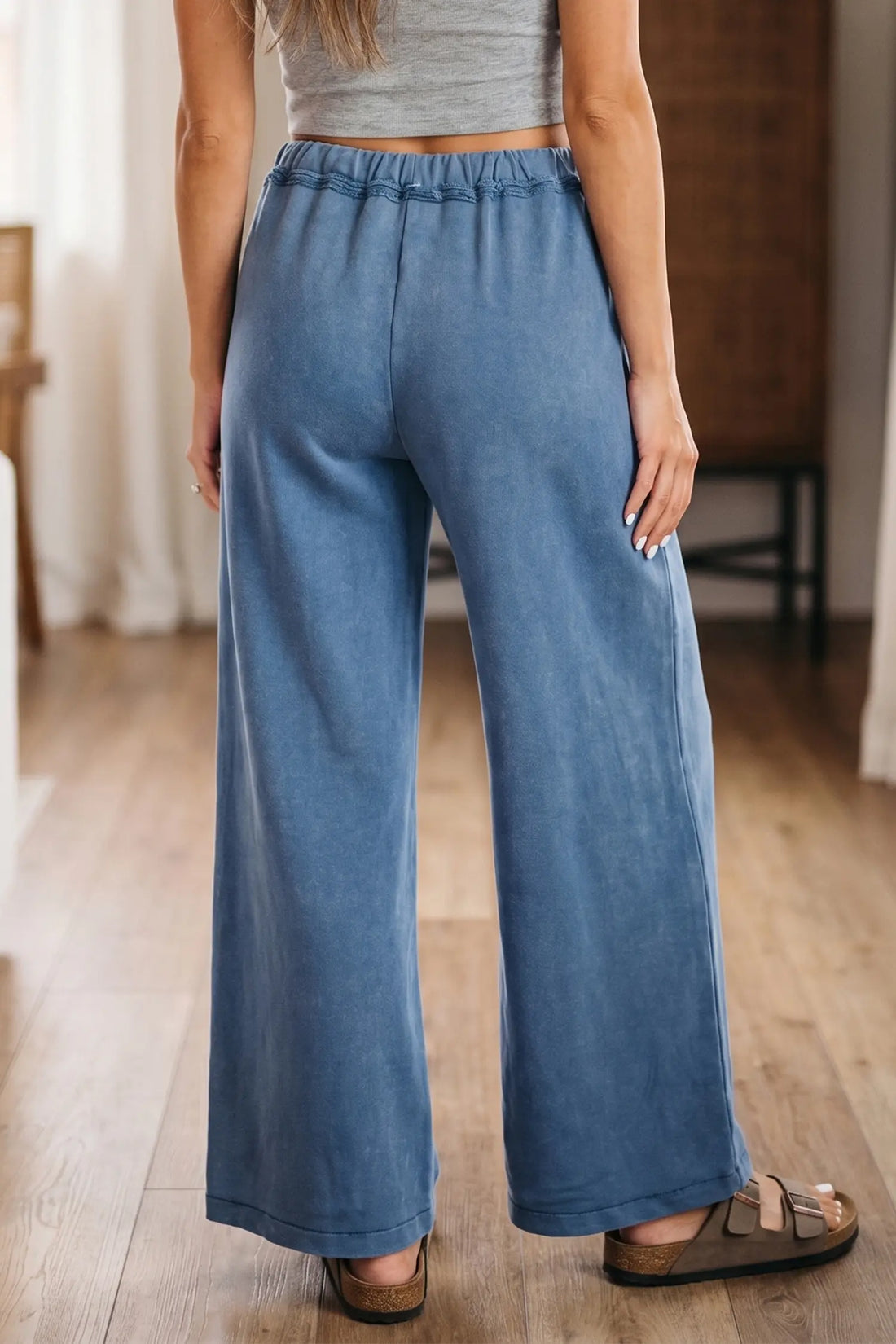 Mineral Wash Drawstring Retro High Waist Wide Leg Western Pants – Latte