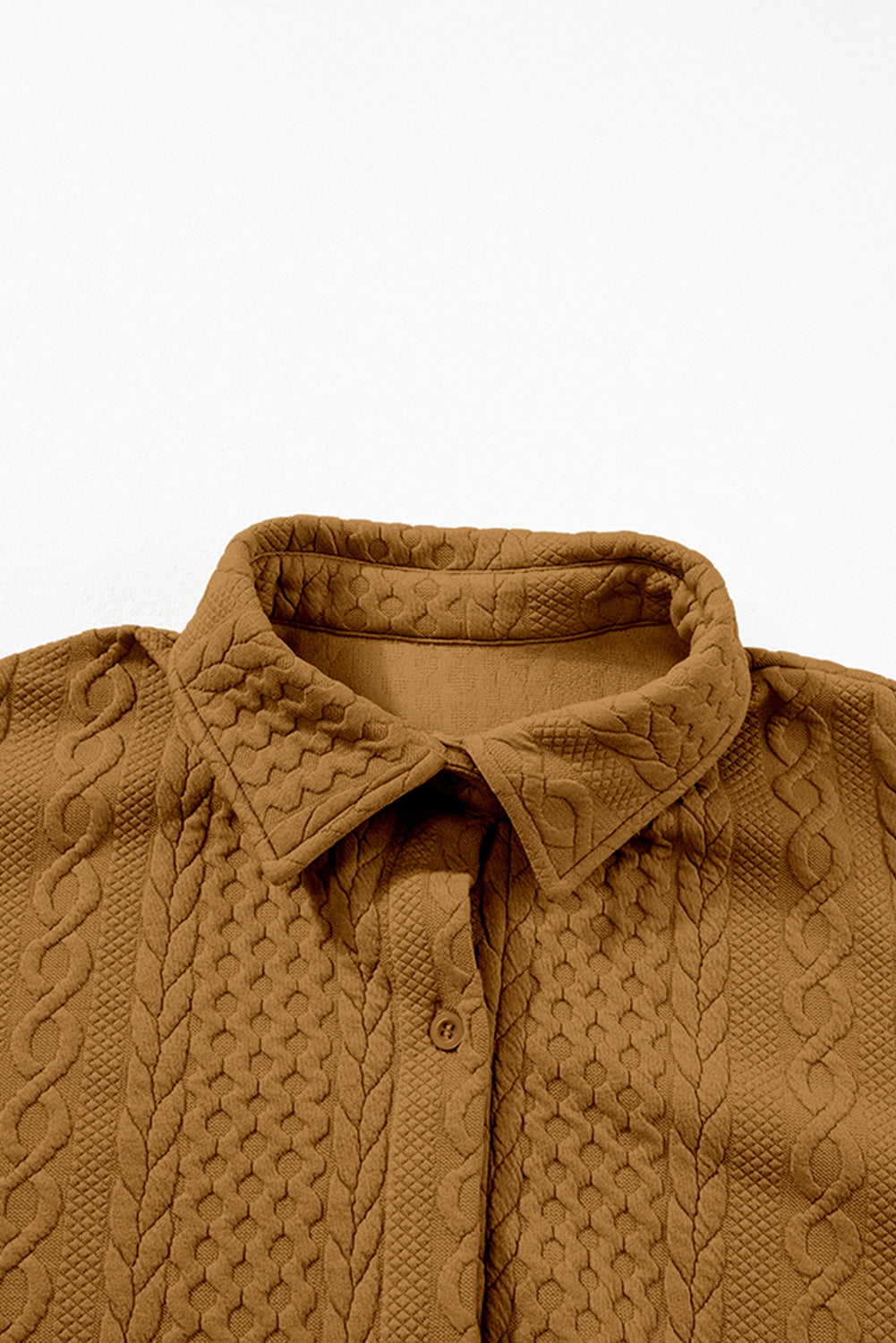 Cable Texture Puff Sleeve Loose Shacket - eAura