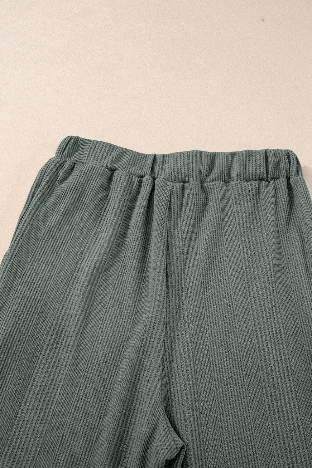 Duffel Green Solid Colour Ribbed Ruffle Tank Top and Trousers Set eAura