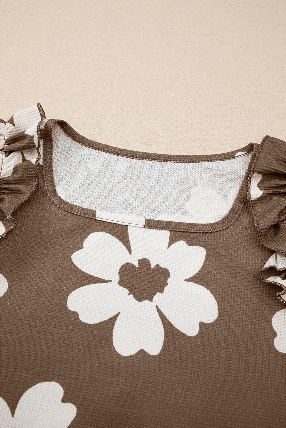 Floral Textured Ruffled Short Sleeve Square Neck Blouse eAura