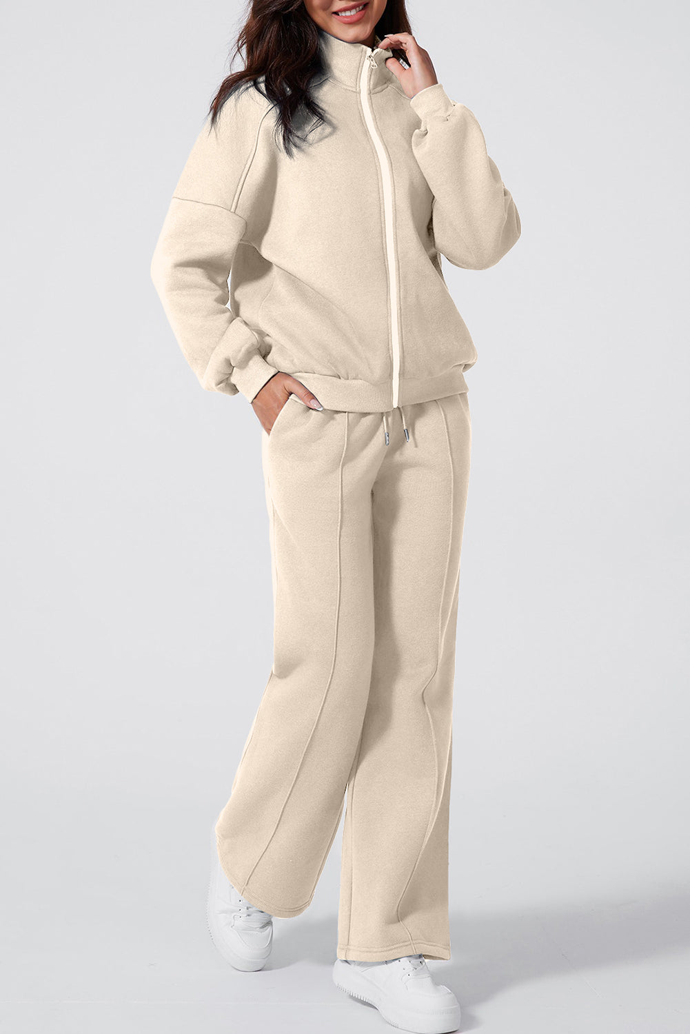 Drop Shoulder Zip Up Jacket Drawstring Joggers Co-ord Set - eAura