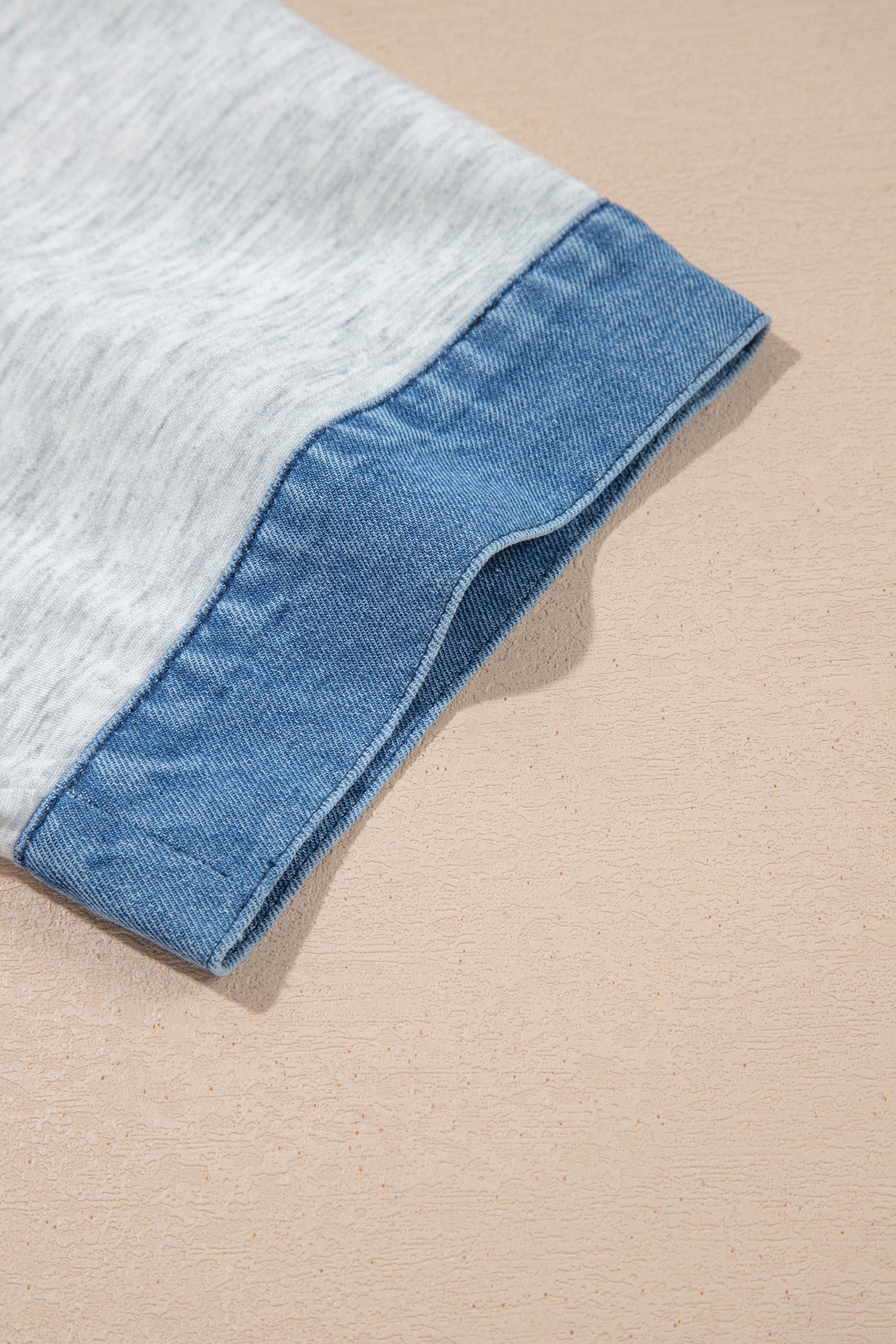 Denim Contrast Collar Cuffed Short Sleeve Top – Light Grey
