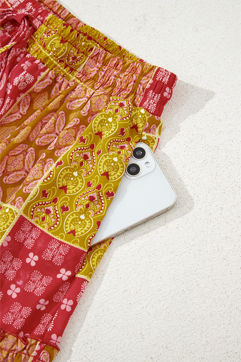Tiered Paisley Print Pocketed Maxi Skirt