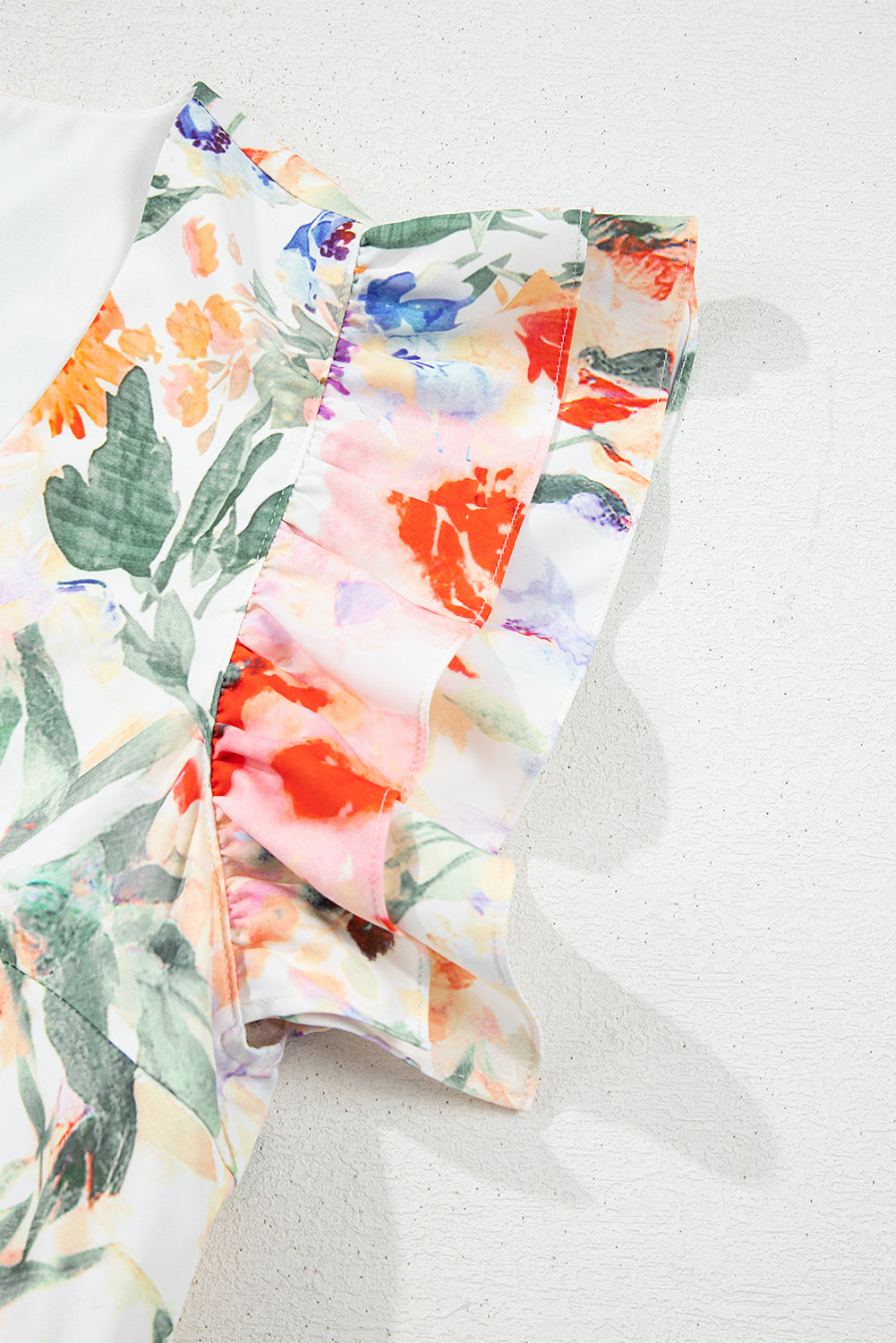 Pink Floral Double Ruffle Sleeve V Neck High Waist Mini Dress eAura