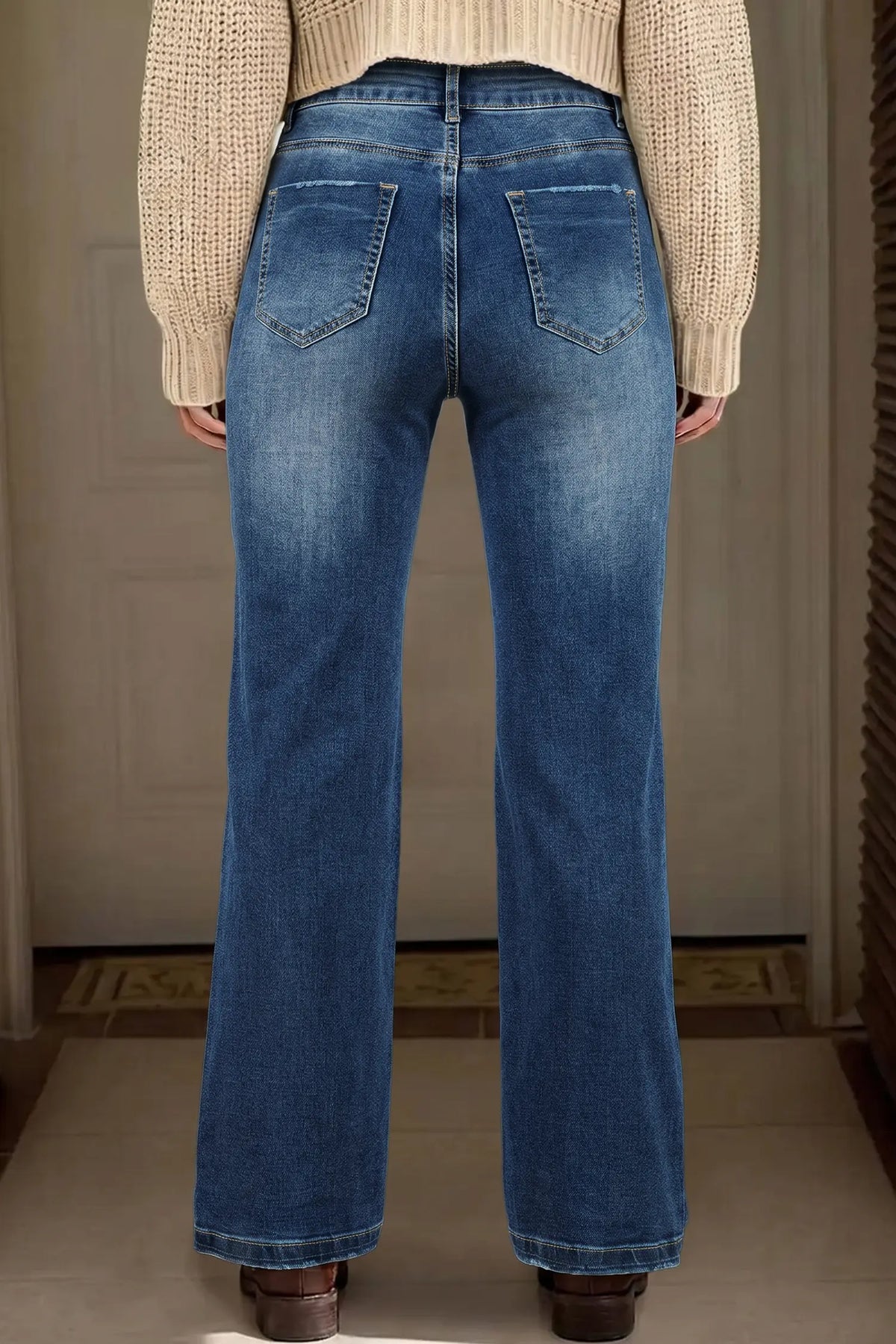 Blue Acid Washed Straight Leg Full Length Casual Jeans – Blue