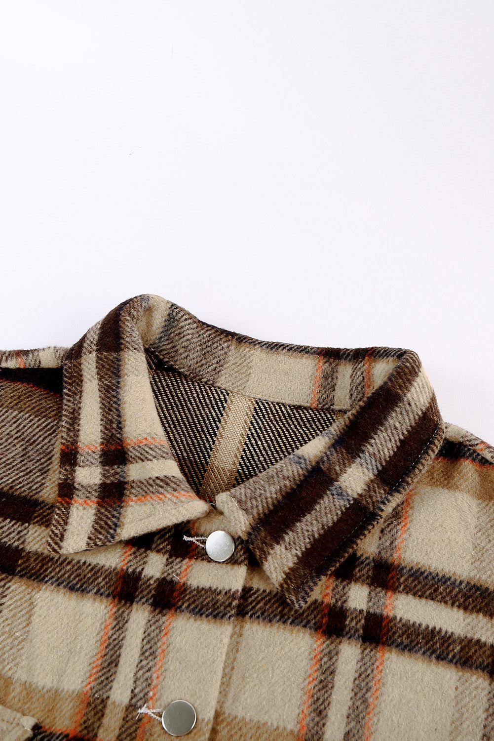 Geometric Plaid Print Pocketed Shacket eAura