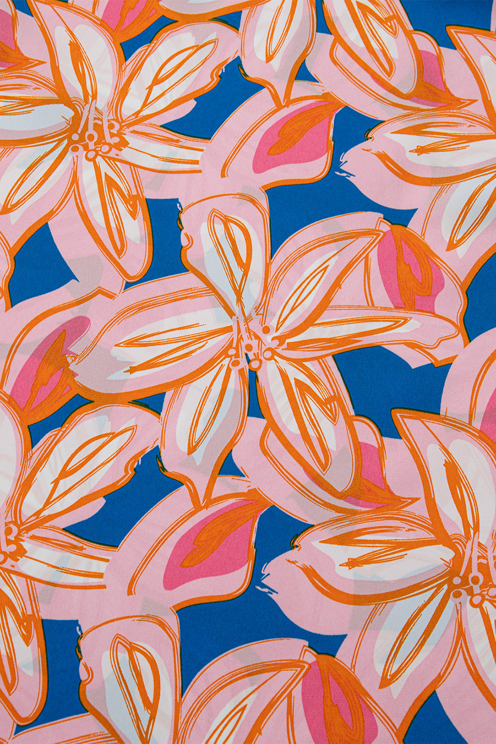 Orange Summer Flower Print Notched Neck Ruffle Sleeve Blouse eAura