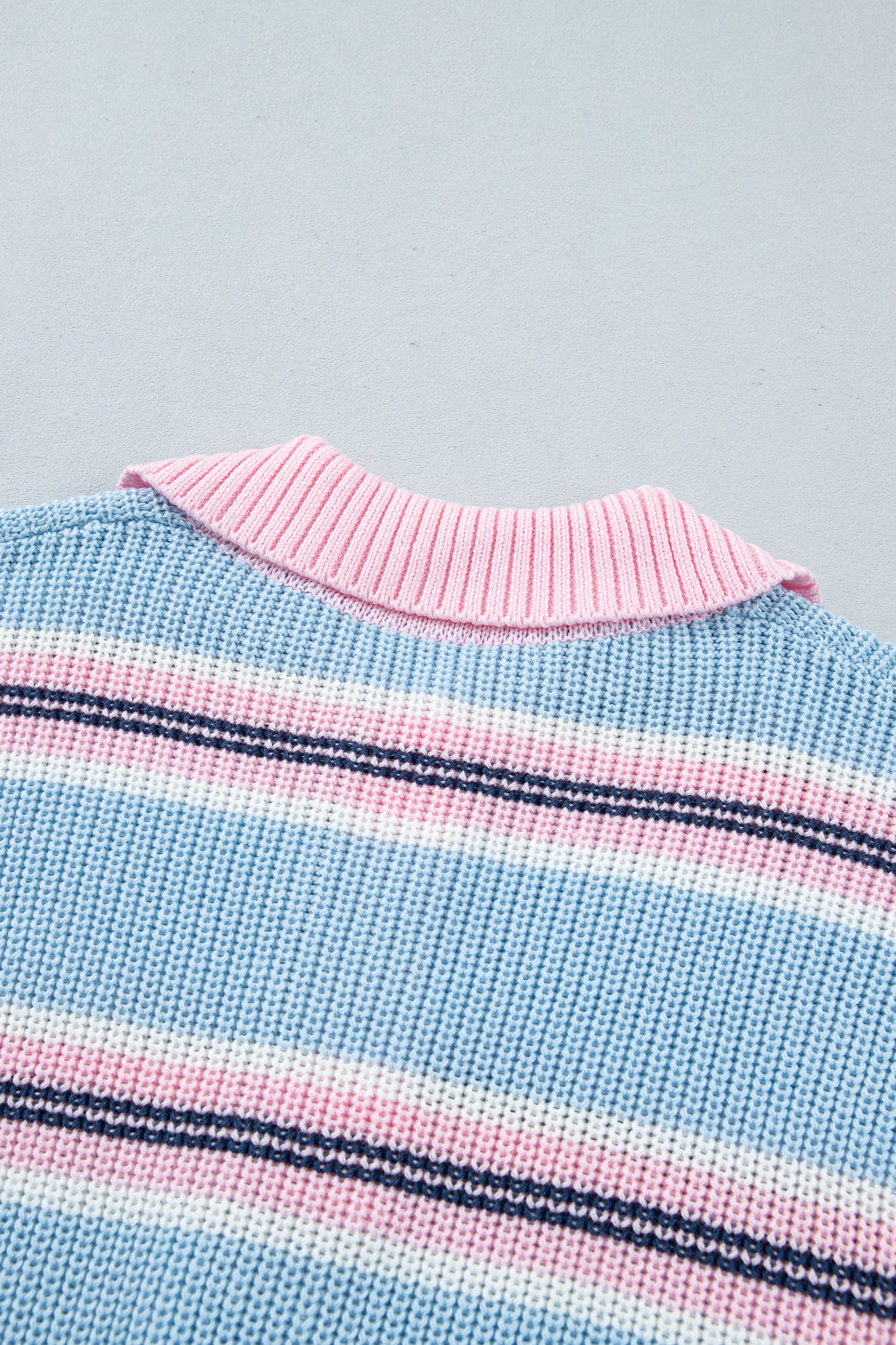 Striped Button Collar Long Sleeve Shift Fit Winter Knitwear Sweater – Sky Blue Stripe