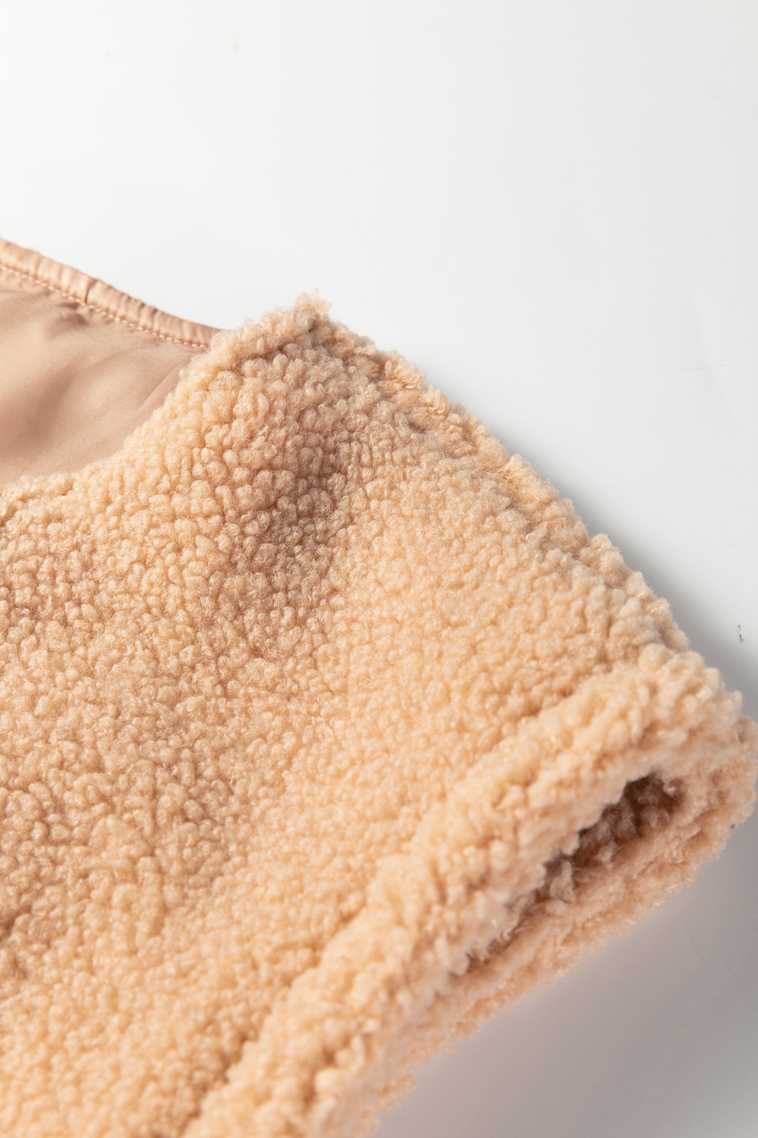 Big Button Accent Fuzzy Pocket Vest – Light French Beige