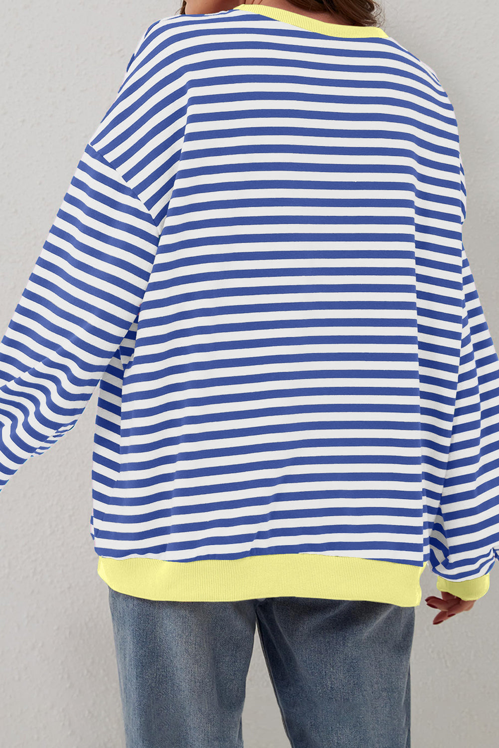 Sky Blue Stripe Oversized Contrast Trim Pullover Sweatshirt BB Fashion Outlet