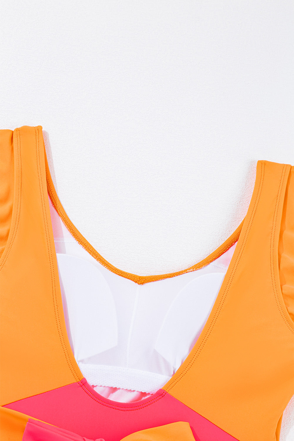 Vitality Orange Colour Block Ruffled Knotted Backless One Piece Swimsuit eAura