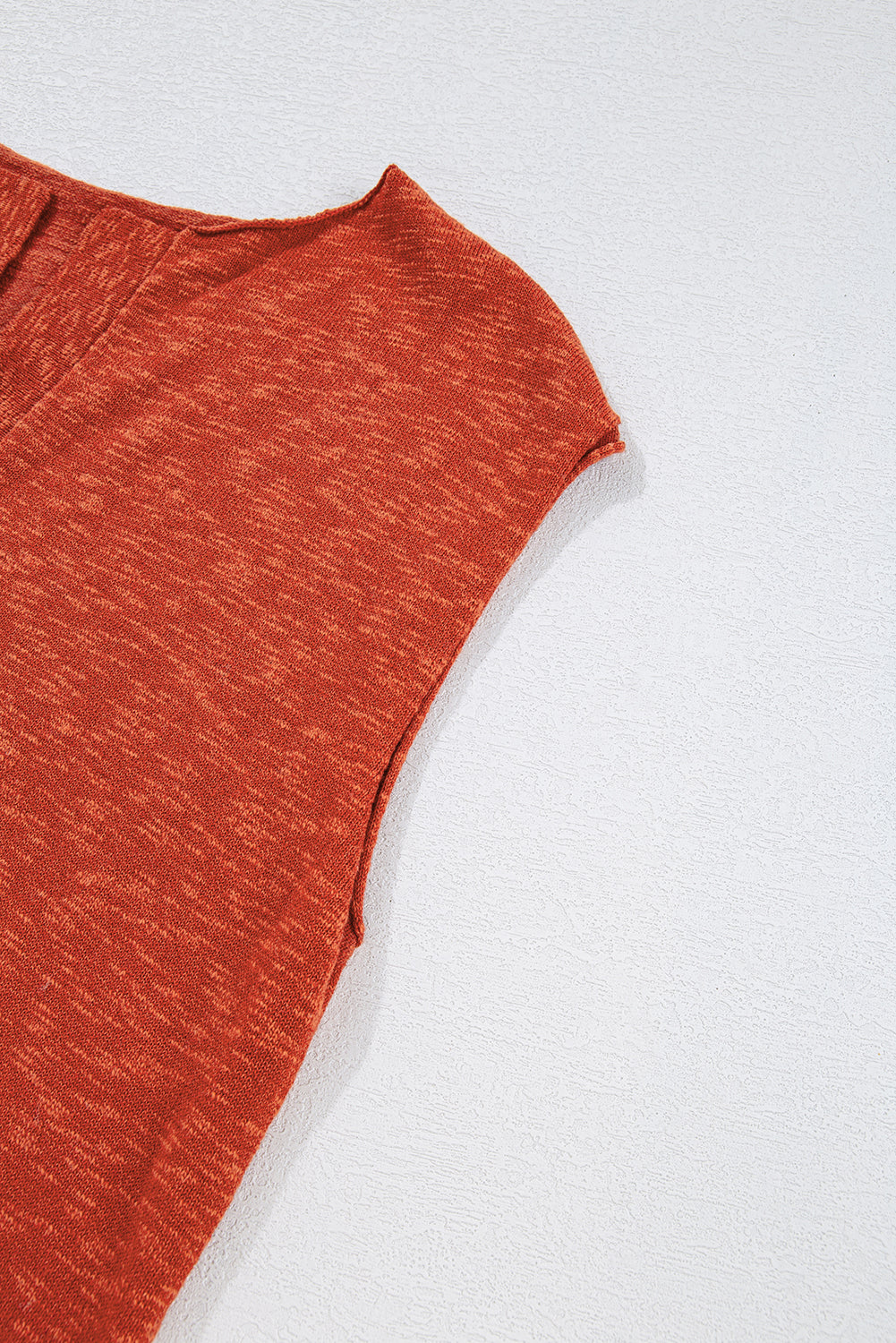 Orange Solid Colour Split V Neck Short Sleeve Sweater eAura