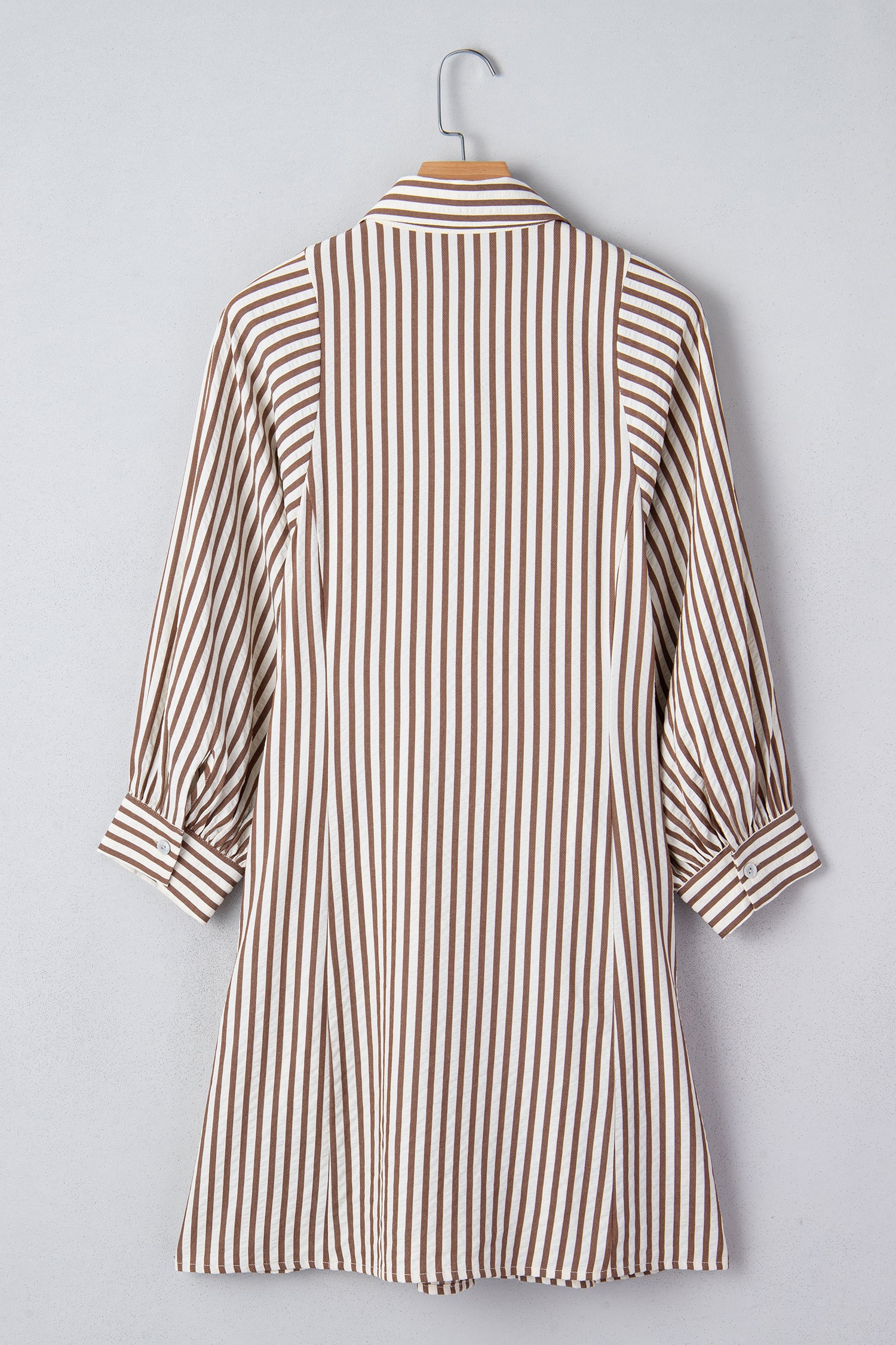Stripe Knot Waist Puff Sleeve Button Down Mini Shirt Dress