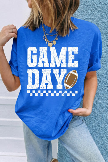 GAME DAY Checkered Print Rugby Graphic T Shirt – Dark Blue