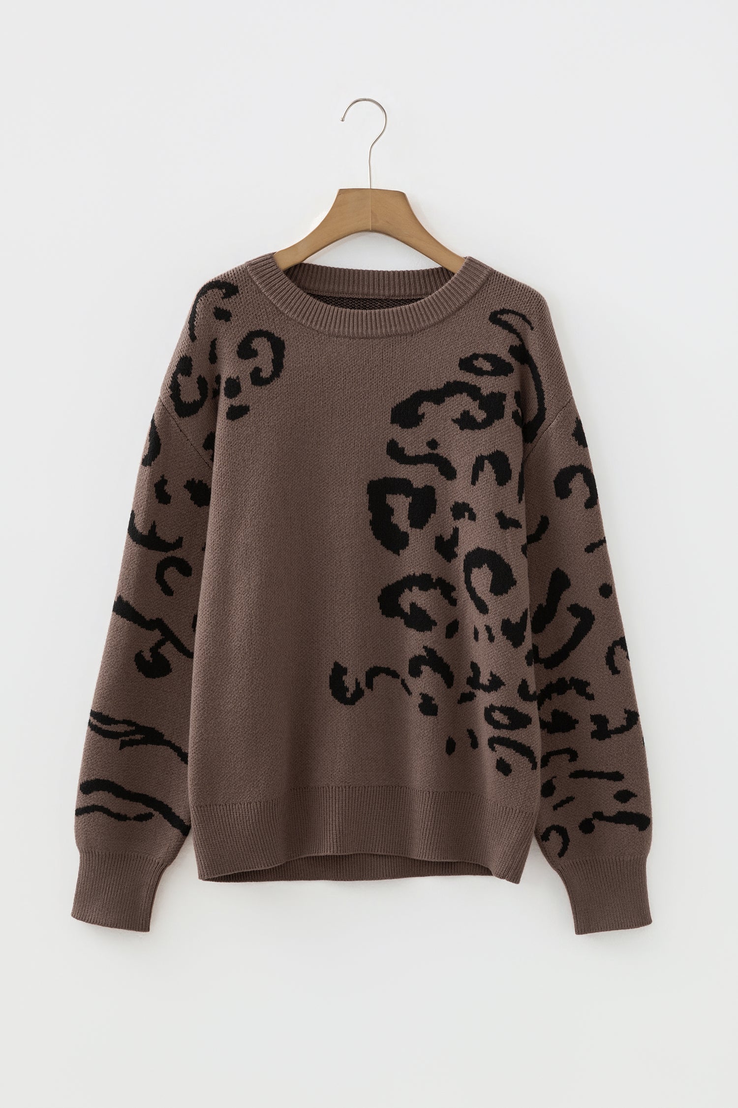 Asymmetric Leopard Print Detail Drop Shoulder Sweater - Sweaters & Cardigans/Sweaters