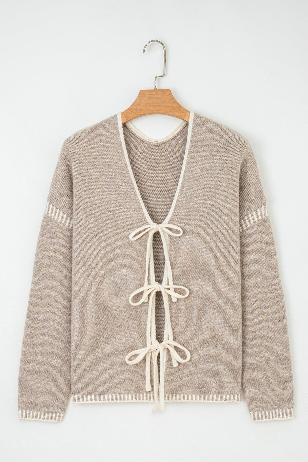 Tied Front Drop Shoulder Chunky Casual Cardigan - eAura