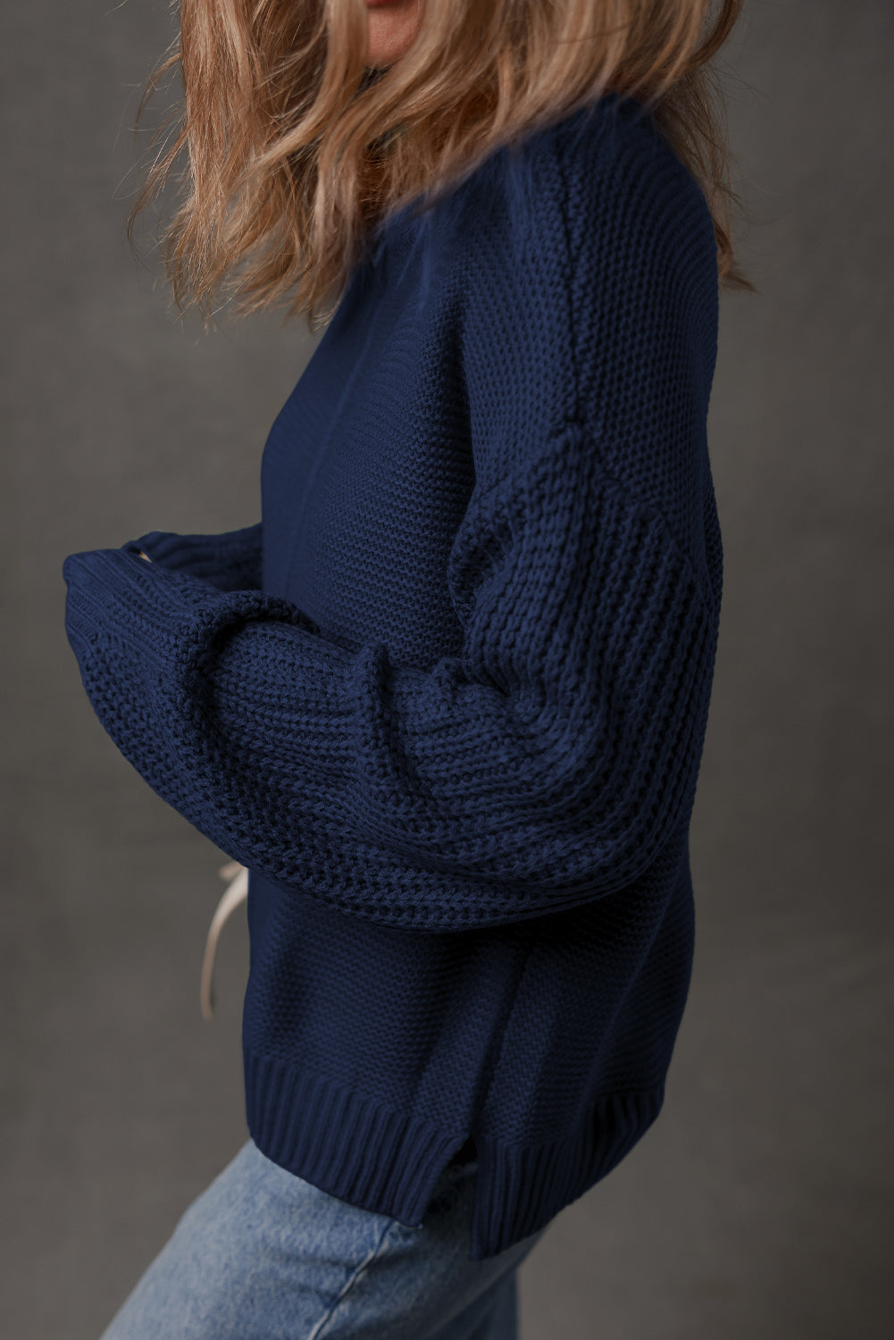 Front Seam Drop Shoulder Loose Sweater - eAura