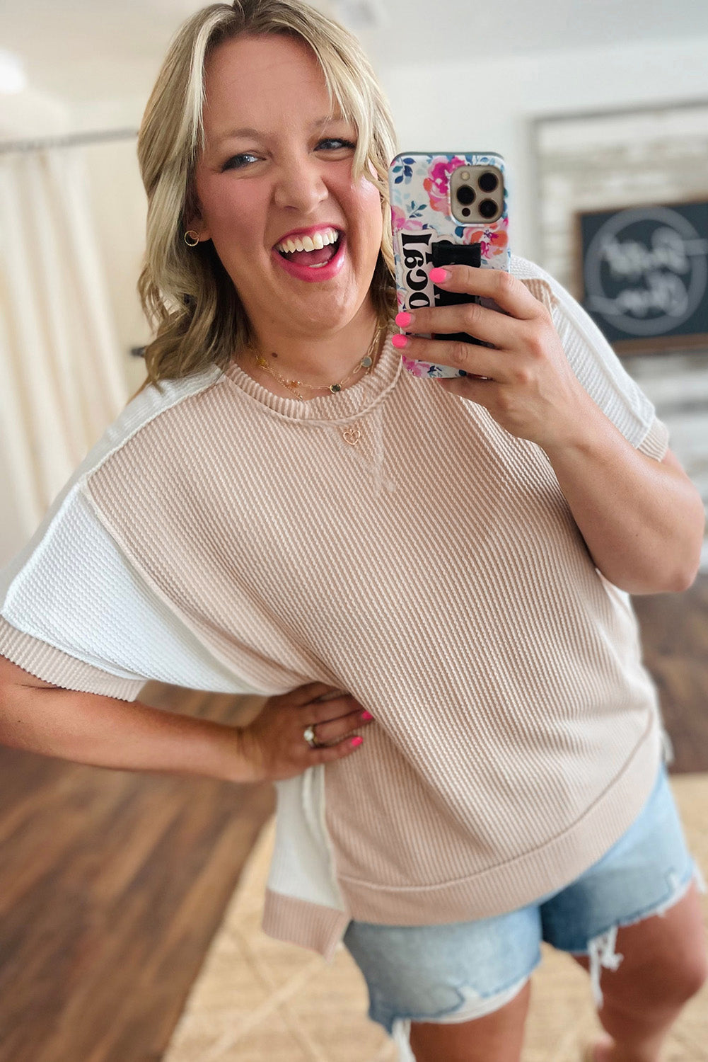 Rib Hi Low Plus Size Short Sleeve Top BB Fashion Outlet