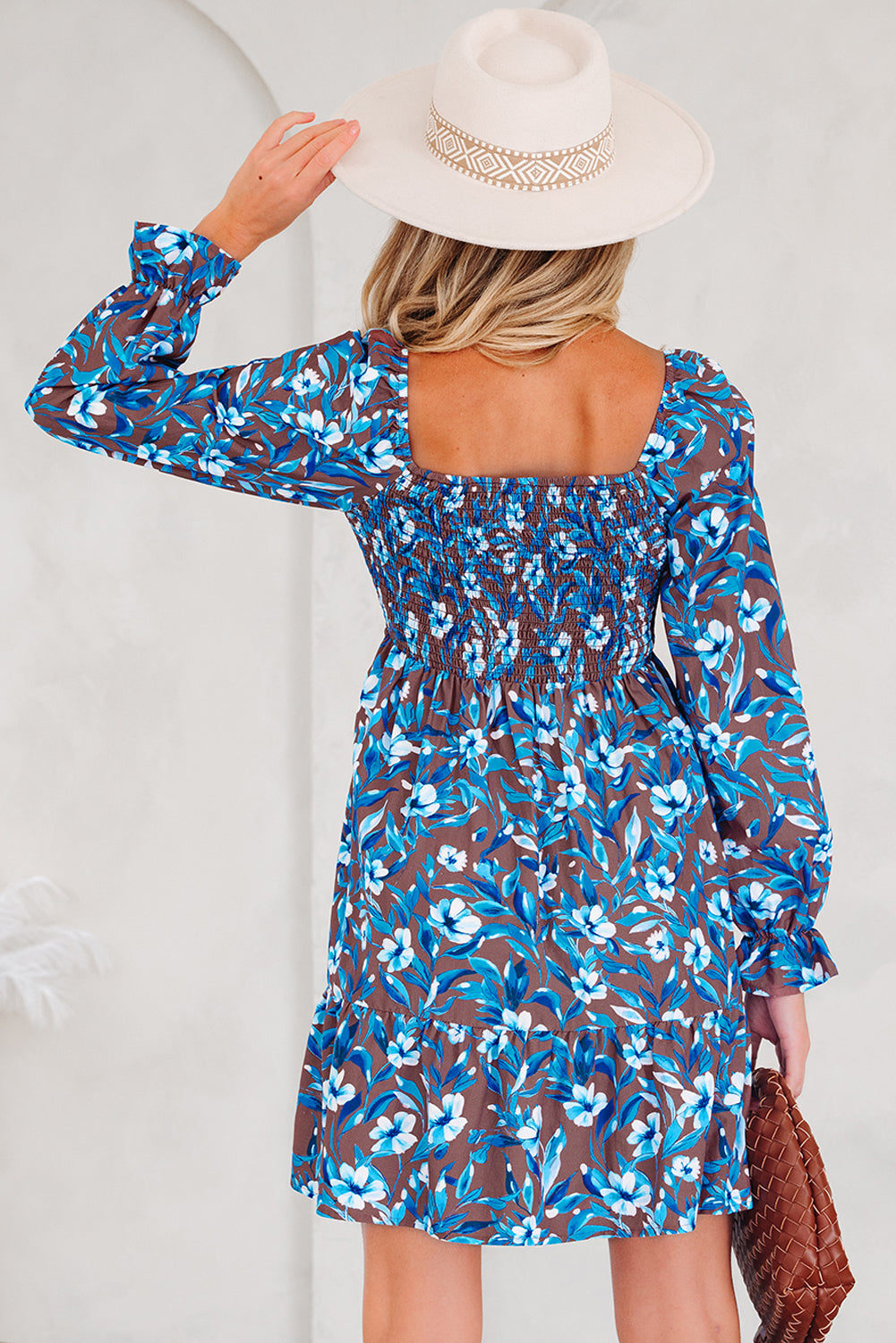 Smocked Bodice Ruffled Sleeve Floral Dress - Dresses/Mini Dresses