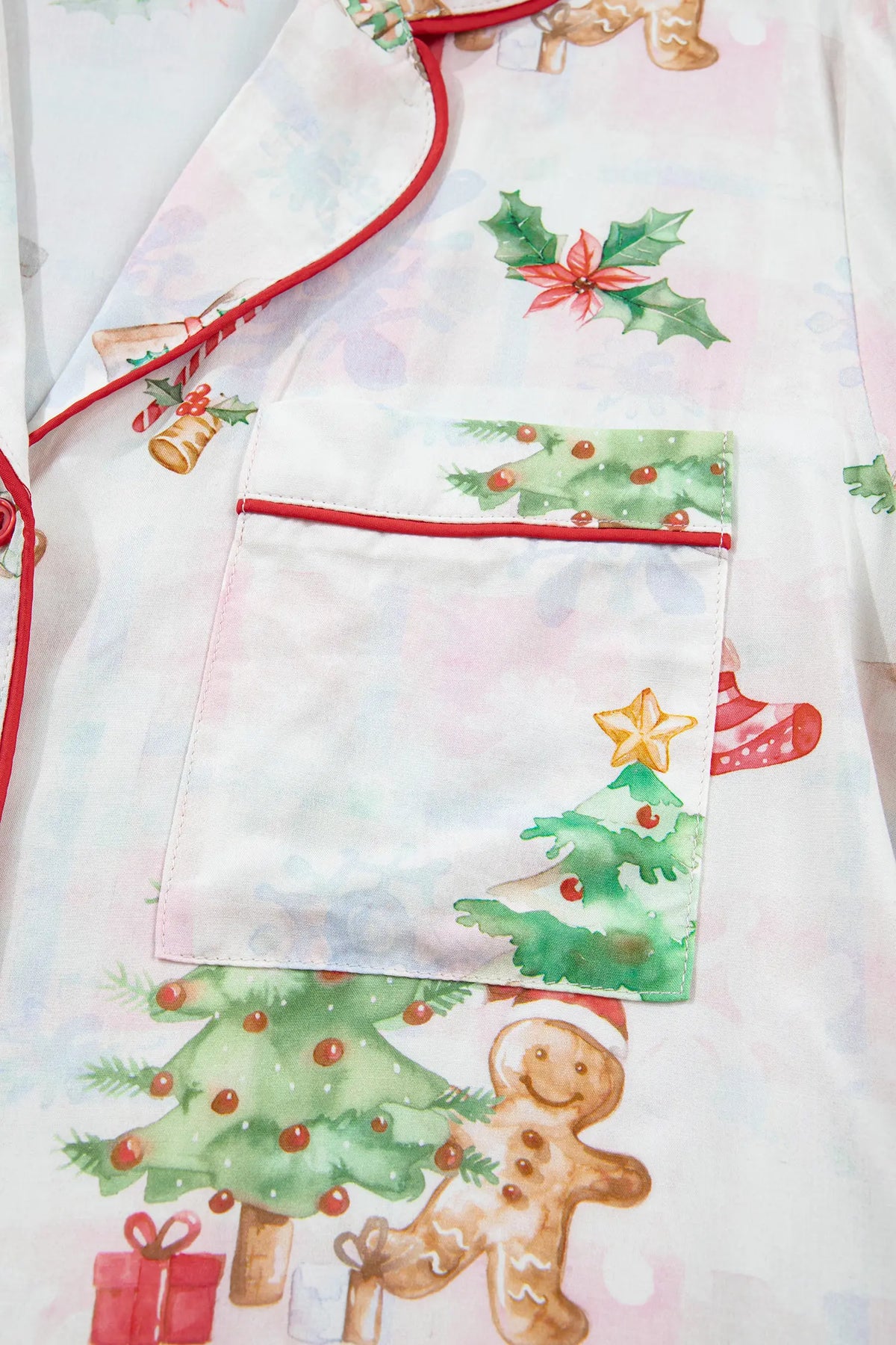 Pink Plaid Snowflake Christmas Gingerbread Man Print Long 2pcs Lounge Set