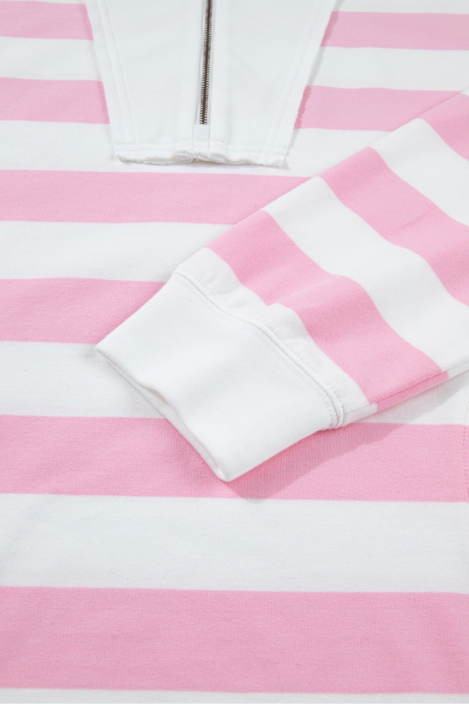 Patchwork Zipper Pullover Elastic Waist Shorts 2pcs Set – Pink Stripe