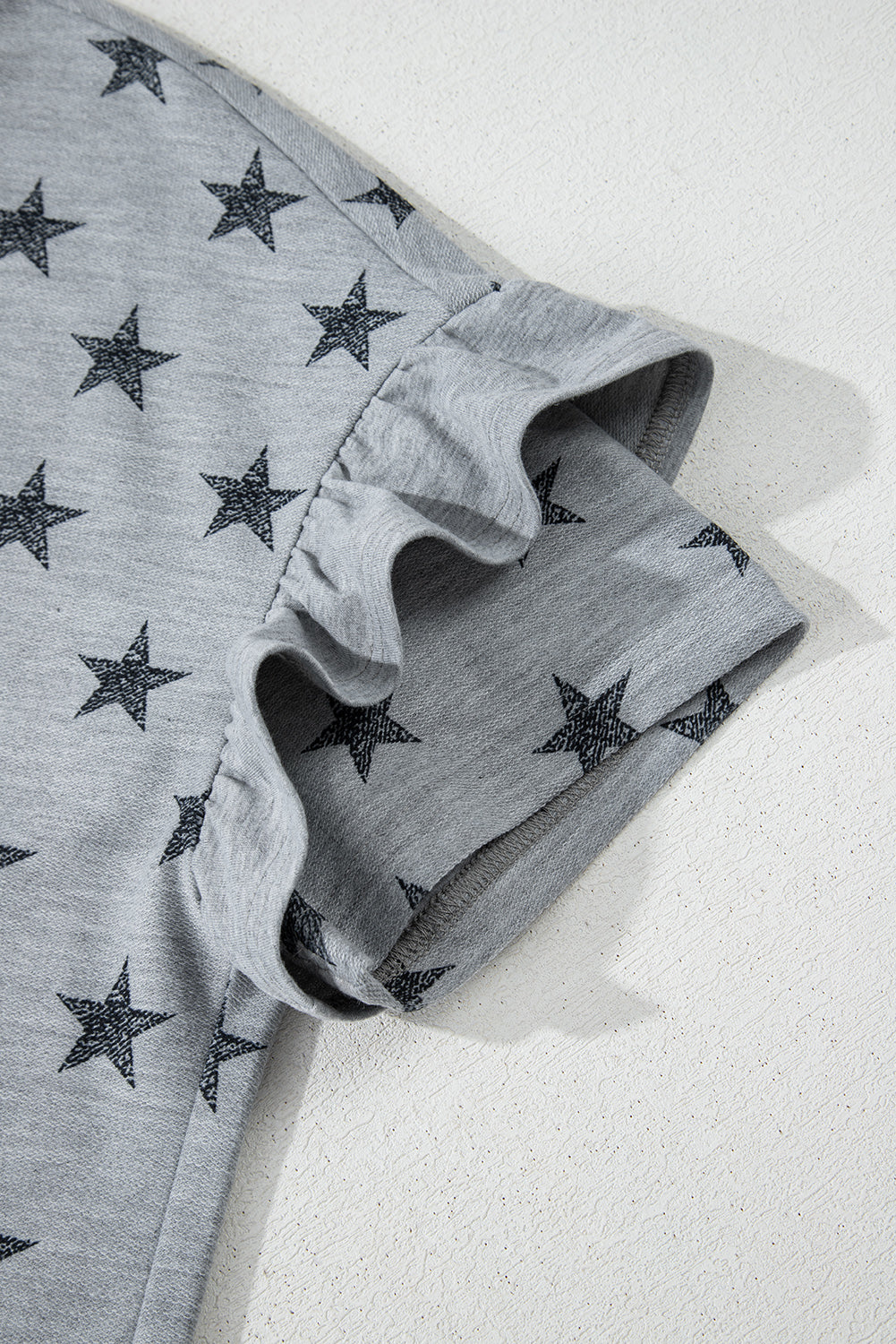 Grey Star Print Ruffled Sleeve T Shirt eAura