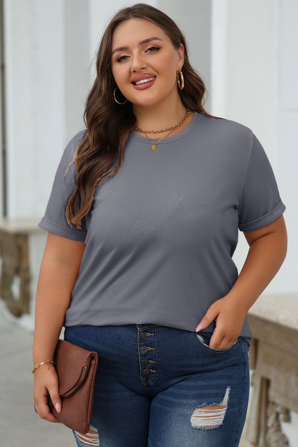 Casual Plain Crew Neck Tee T-Shirt