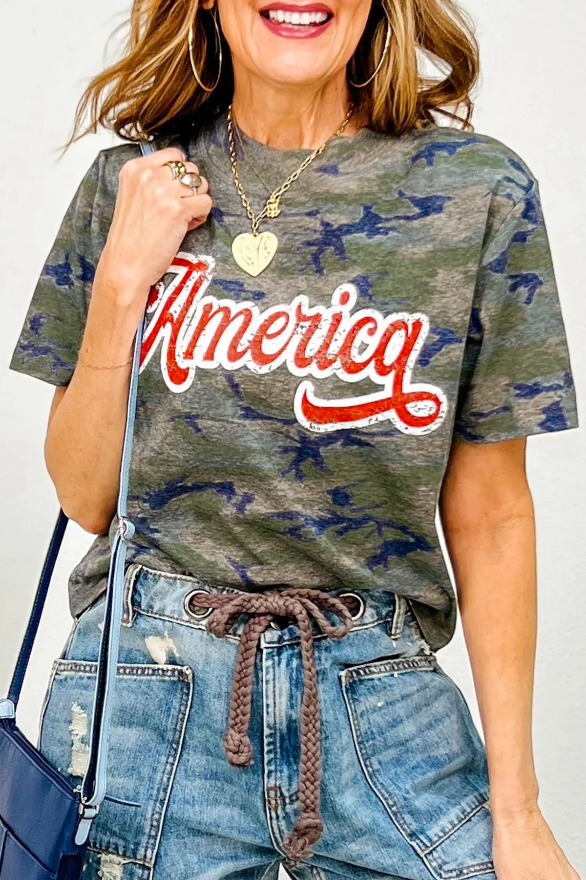 Stylish Camouflage Print America Patriotic Tee – Multicolour