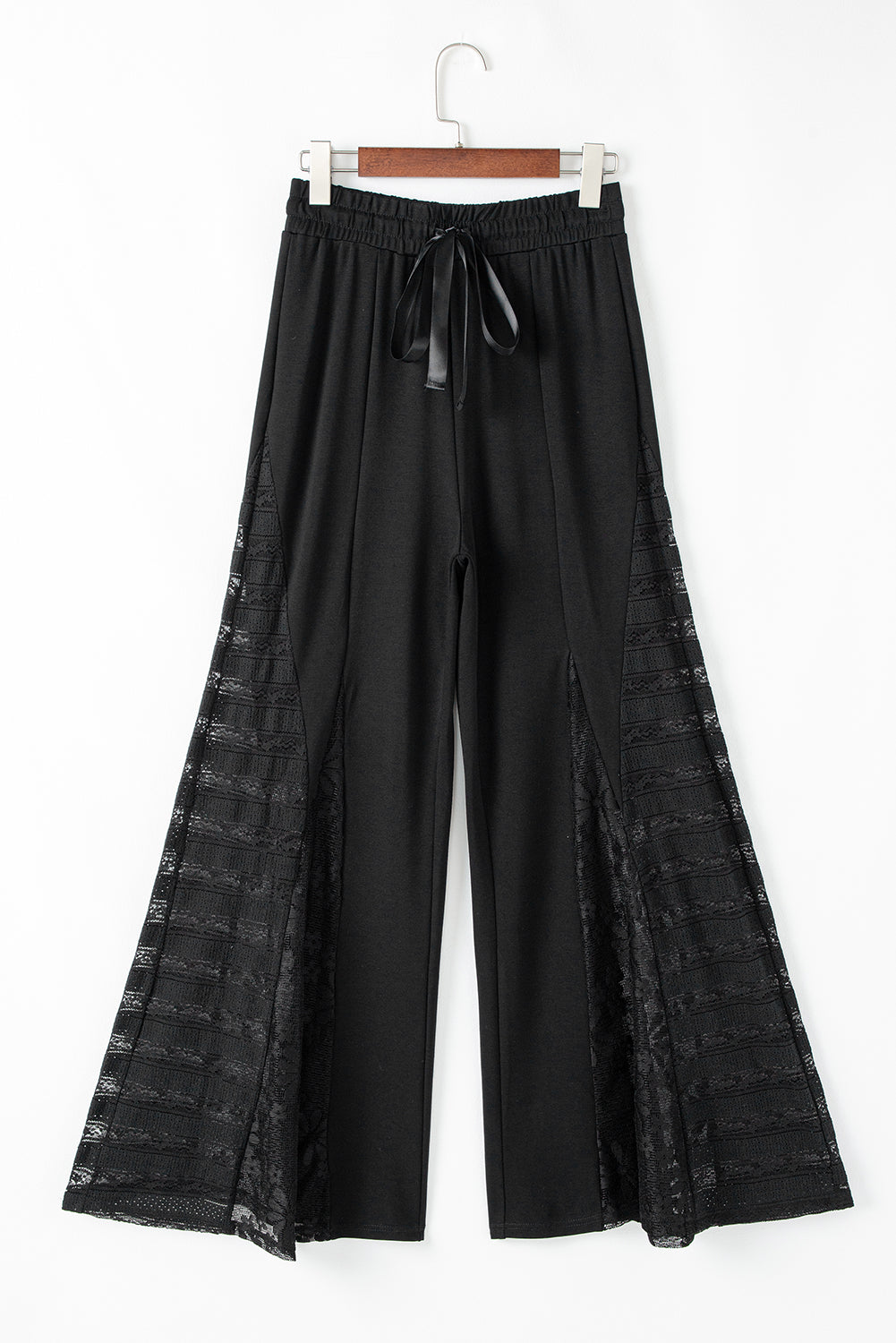 Black Boho Lace Patchwork Wide Leg High Waist Trousers eAura