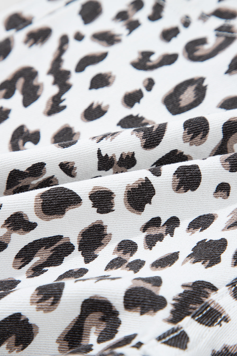 White Leopard Frayed Hem Denim Shorts eAura