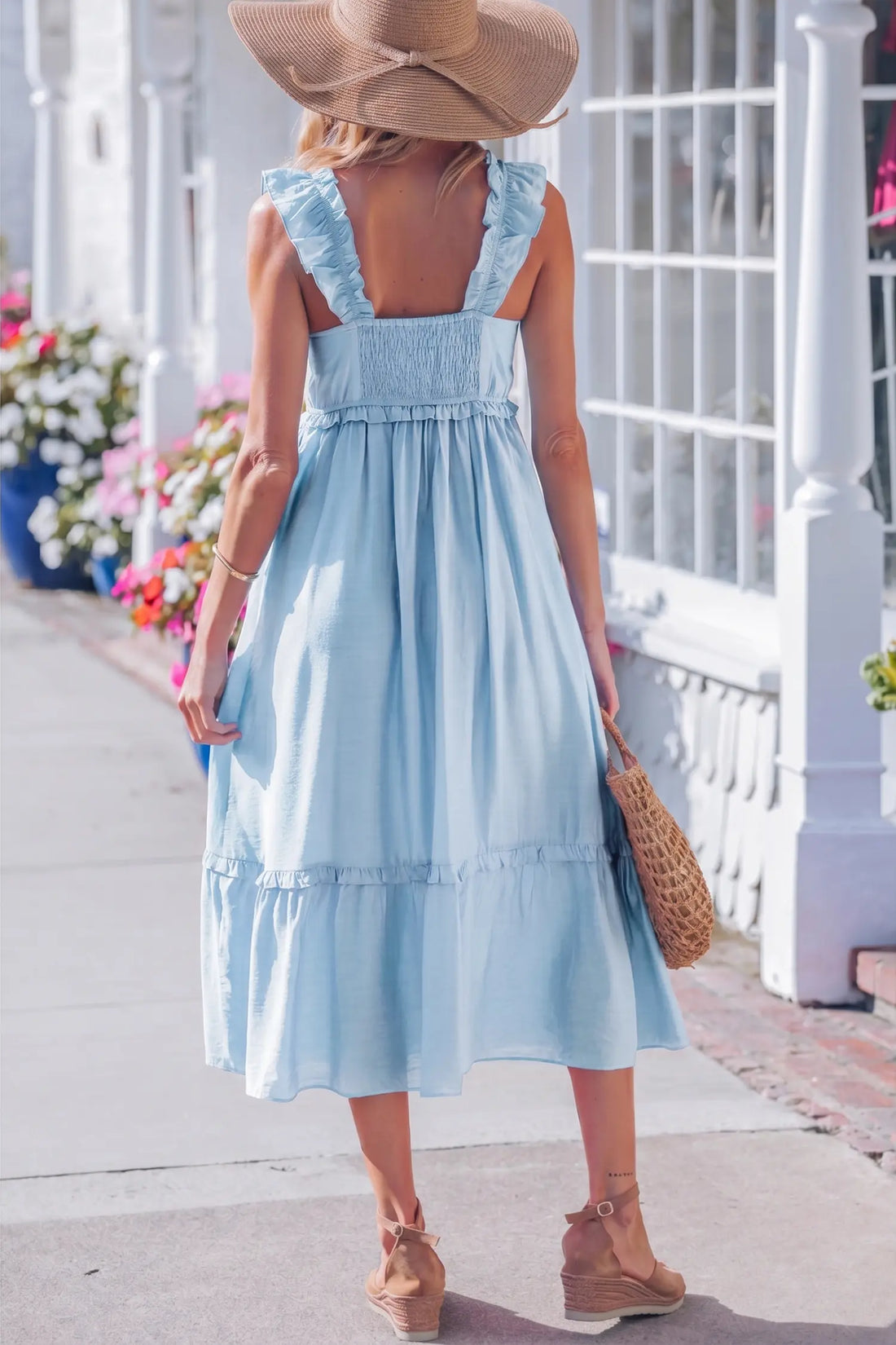 Ruffle Trim High Waist Sleeveless Maxi Dress