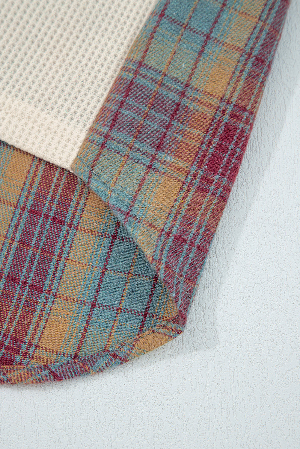 Waffle Striped Plaid Patchwork Henley Knit Top - eAura