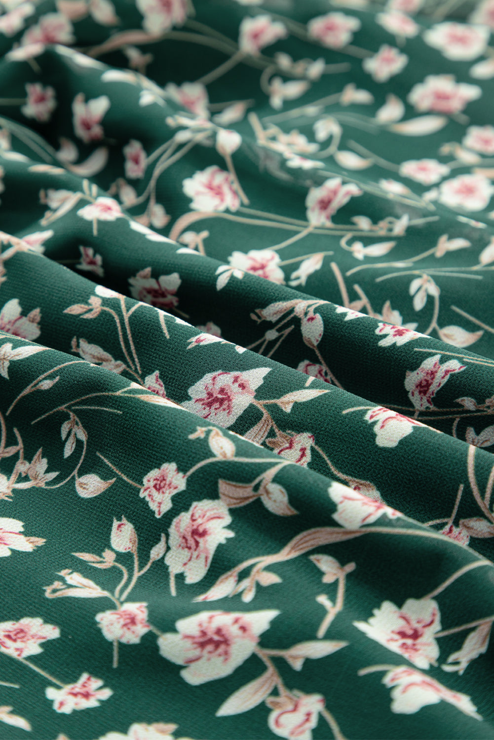 Green Smocked Square Neck Puff Short Sleeve Floral Dress eAura