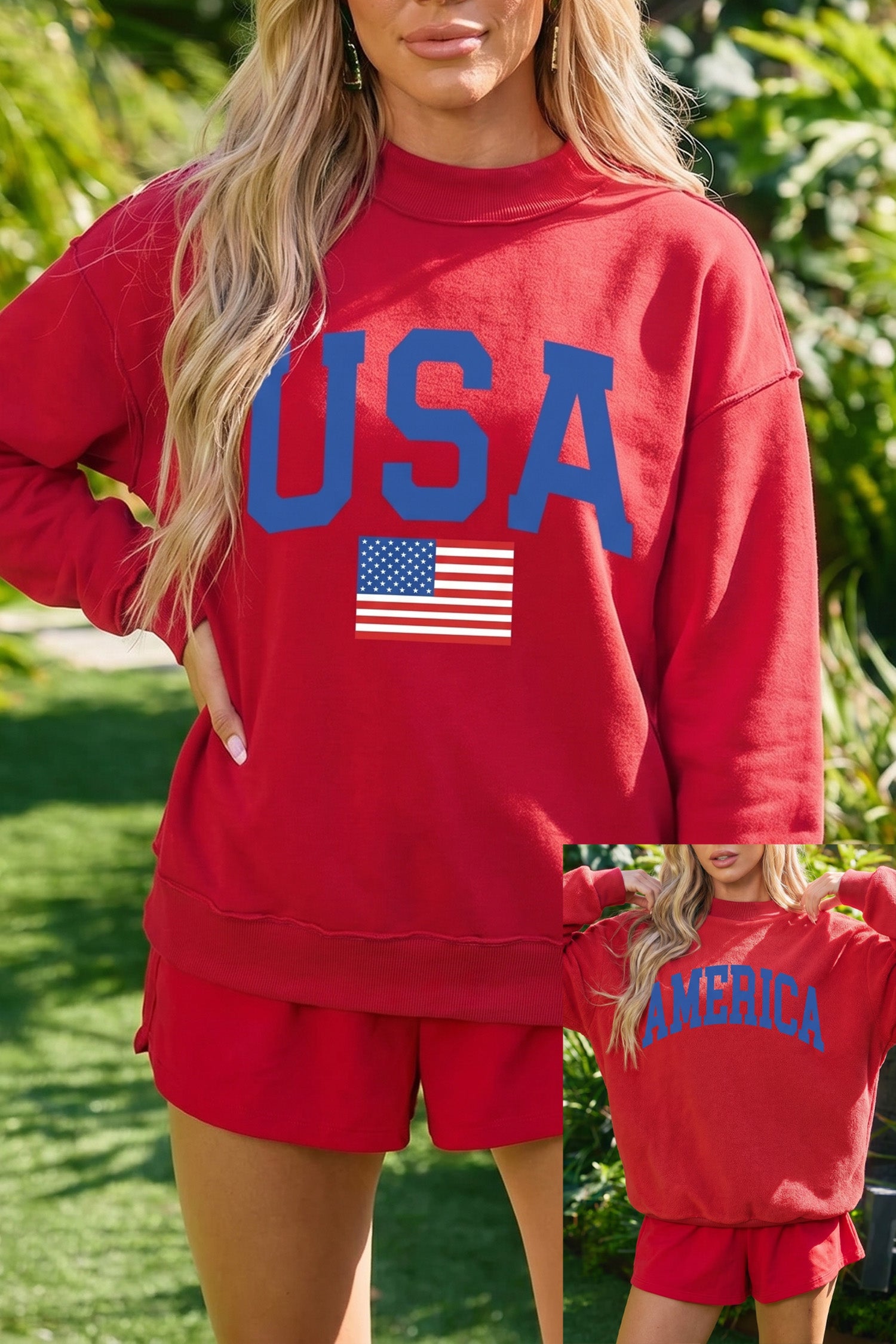 Reversible USA Graphic Mock Neck Sweatshirt
