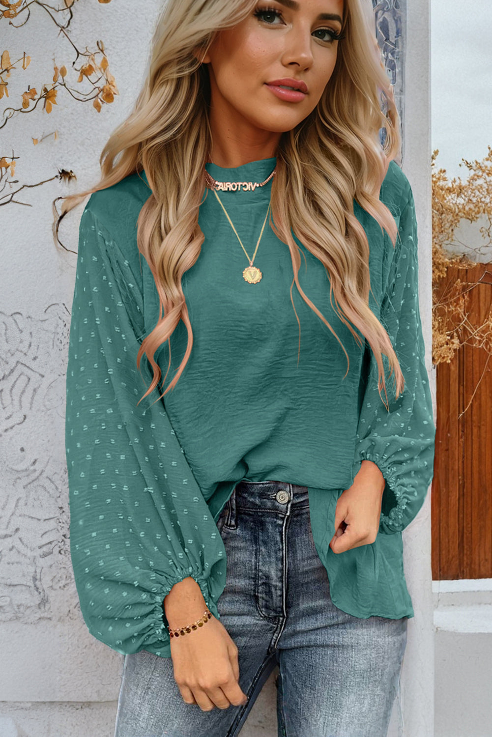 Skobeloff Swiss Dot Balloon Sleeve Loose Blouse Beagle Boutique Fashion Outlet