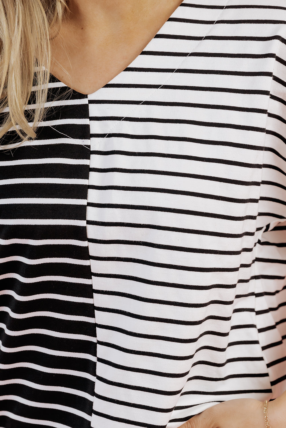 Black Stripe Two Tone Colorblock V Neck T Shirt BB Fashion Outlet