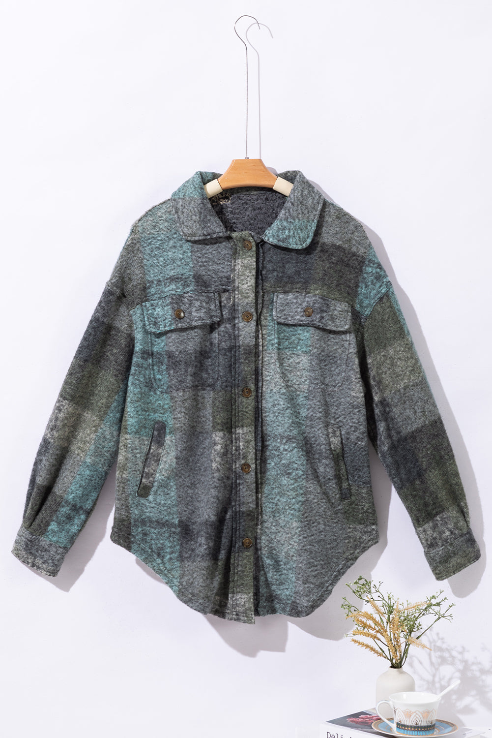 MultiColour Brushed Plaid Pocketed Oversize Shacket eAura