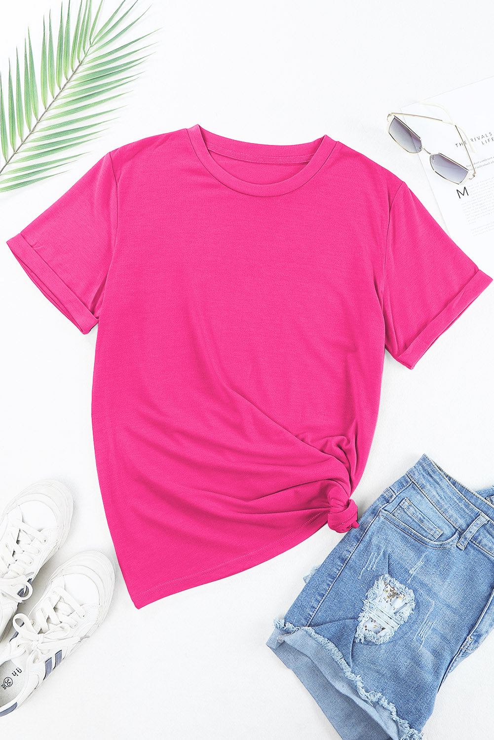Casual Plain Crew Neck Tee T-Shirt