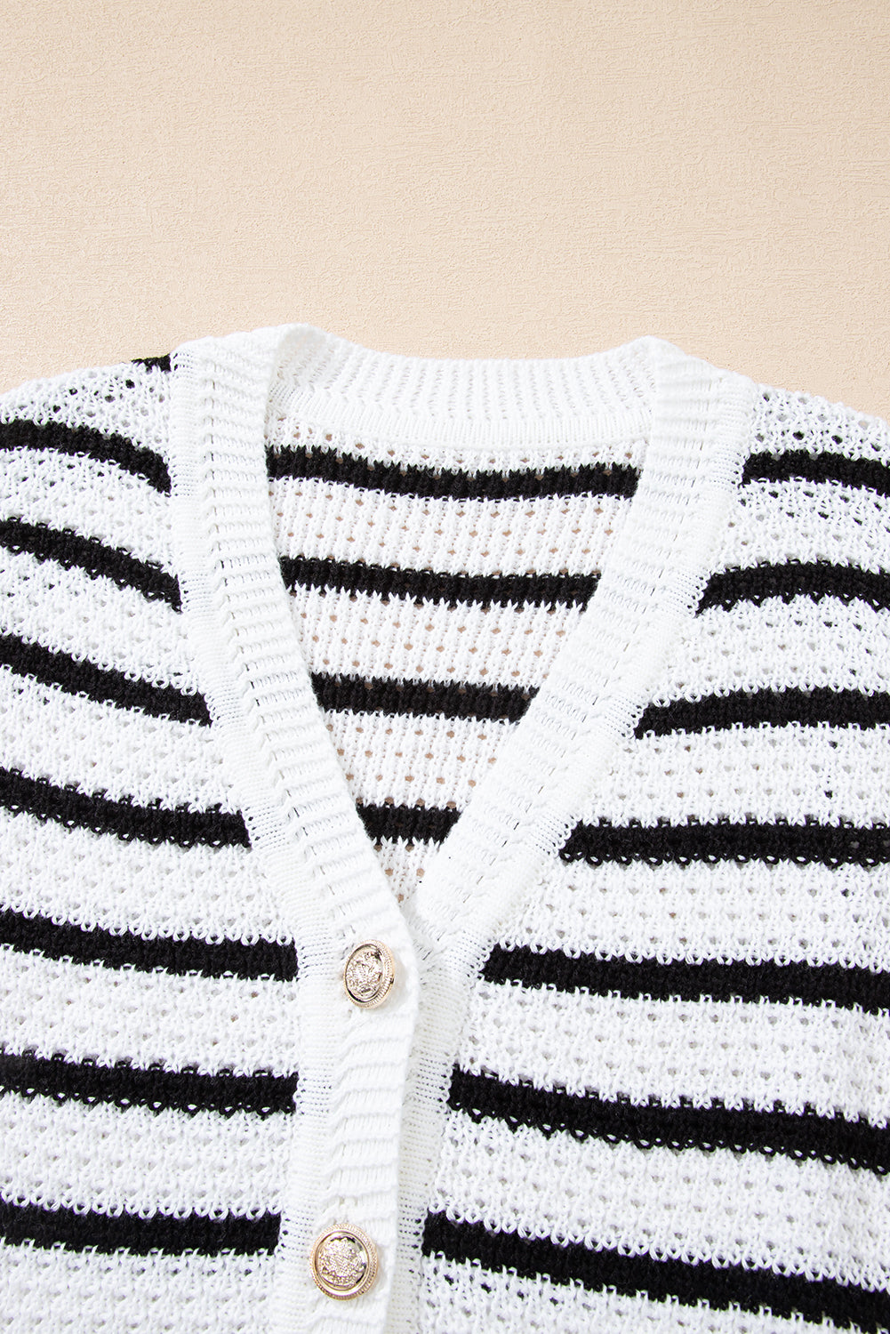Striped V Neck Gold Buttons Elegant Sleeveless Sweater eAura
