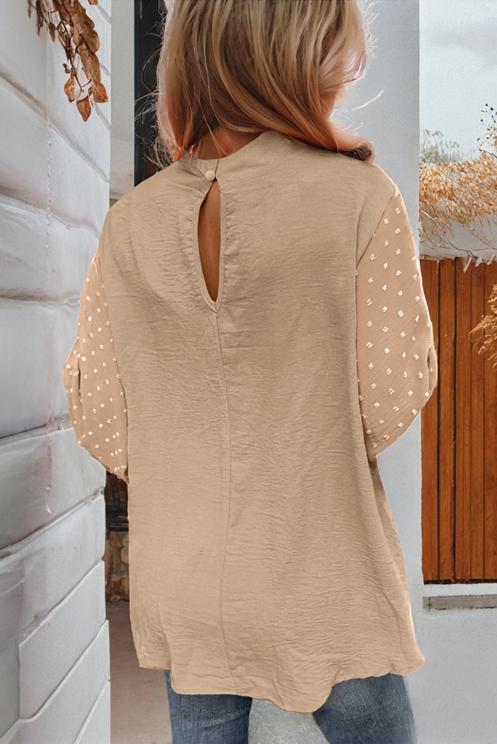 Parchment Swiss Dot Balloon Sleeve Loose Blouse eAura