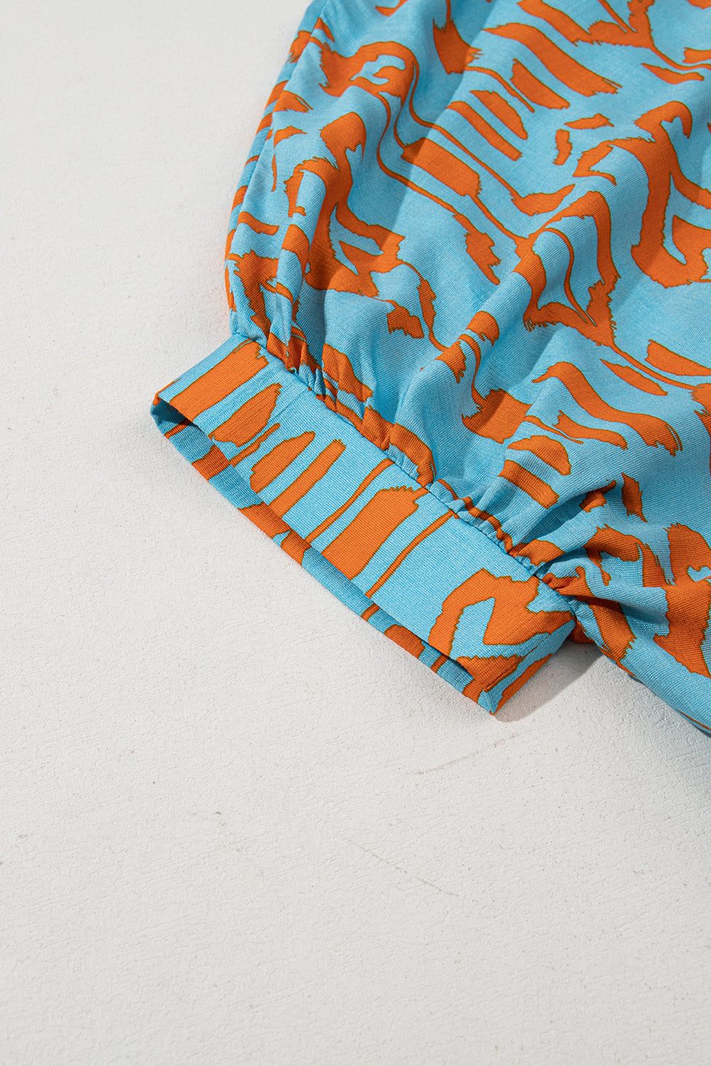 Sky Blue Abstract Print Dolman Short Sleeve Western Loose Shirt eAura