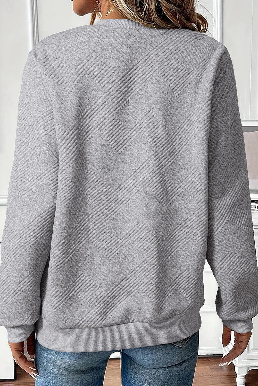 Textured Half Zip Loose Sweatshirt - eAura