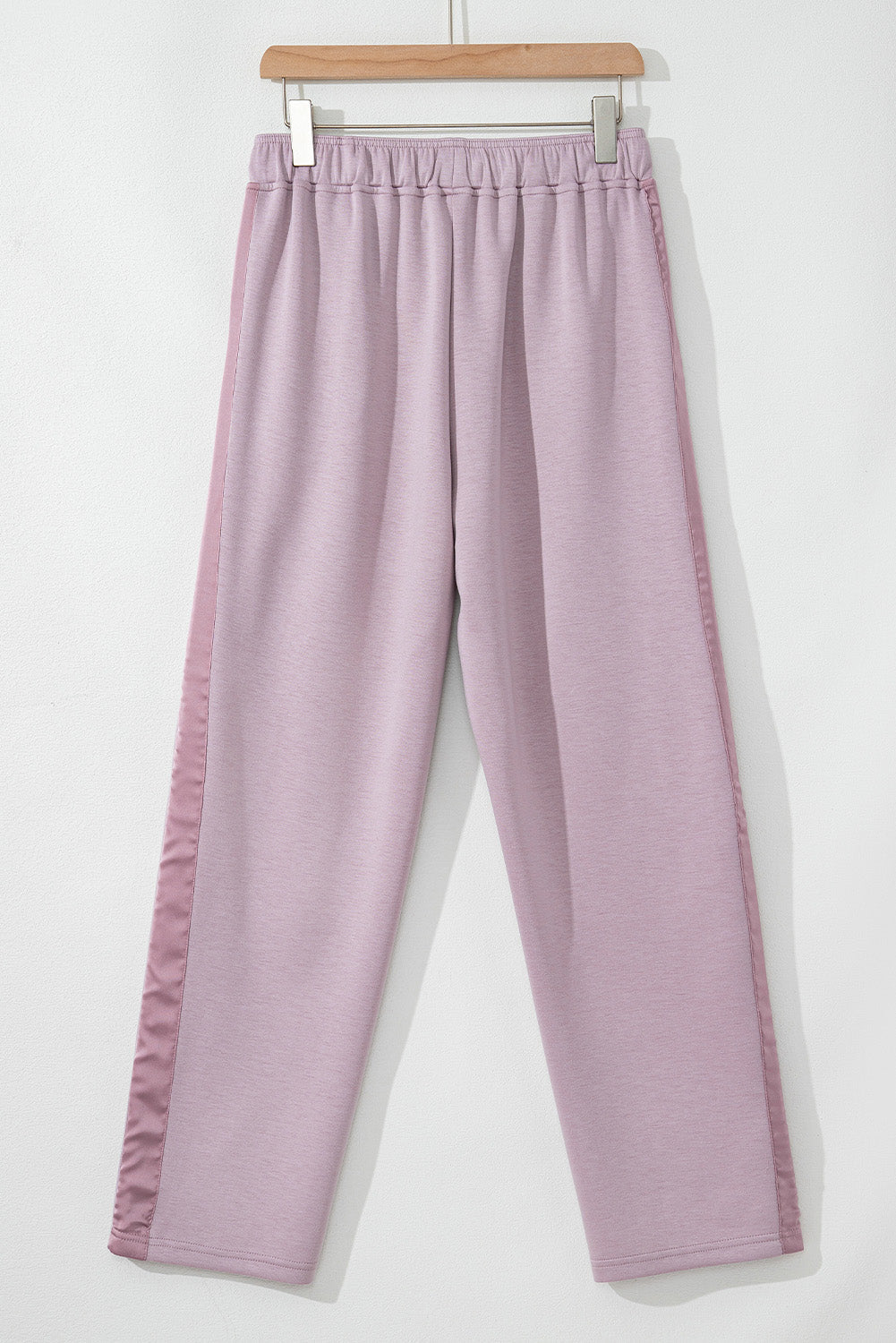 Orchid Petal Drawstring Waist Satin Stripe Patch Straight Leg High Waist Trousers eAura