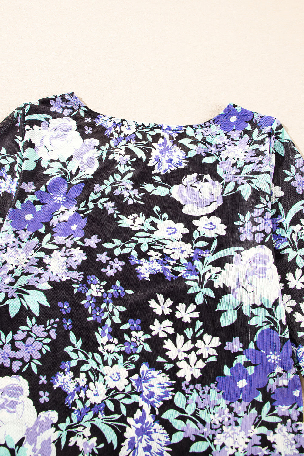 Orchid Petal Floral Print Mesh Fitted Long Sleeve Top eAura