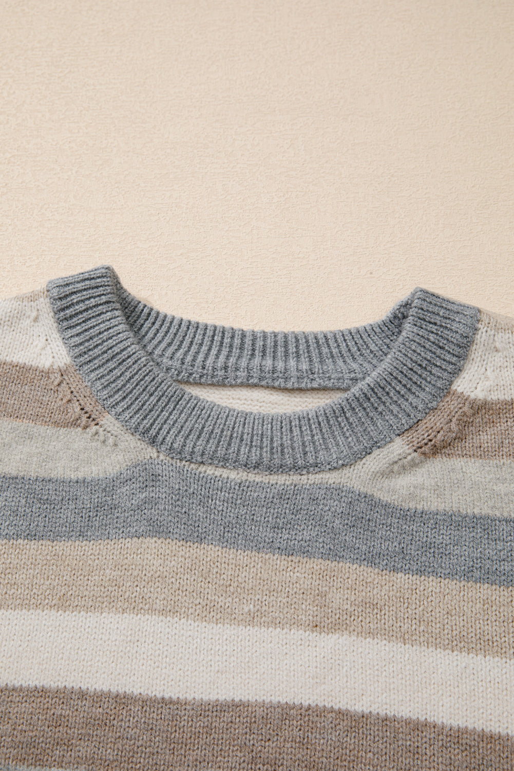 Grey Stripe Colour Block Ribbed Edge Round Neck Sweater eAura